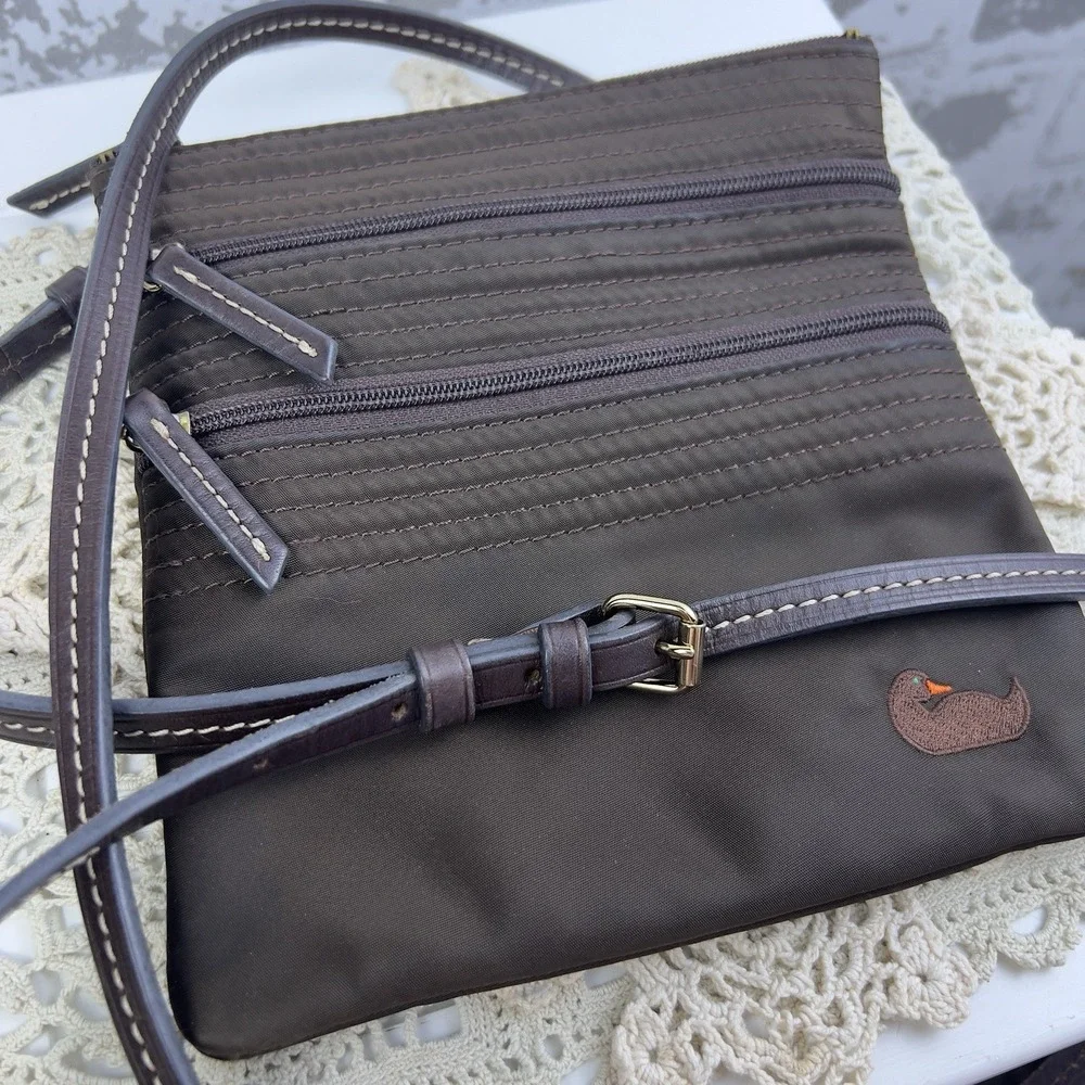 Dooney Bourke Brown Nylon North South Triple Zipper Crossbody Shoulder Bag - Picture 5 of 14